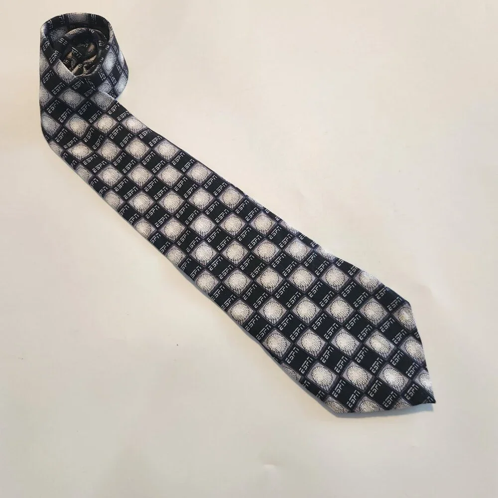 ESPN Golf Tie Necktie 100% Silk‎ Tie by WEMCO New Orleans Black Gray Golf Balls